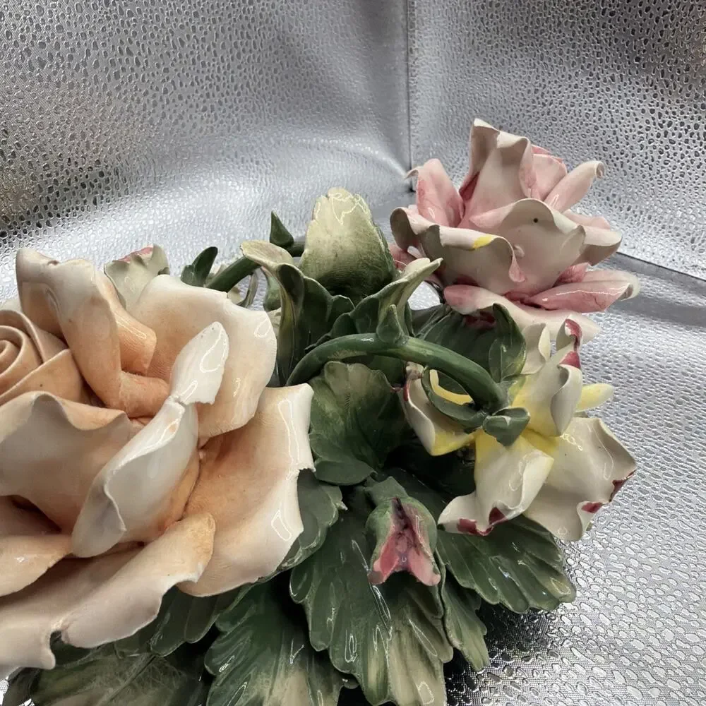 Pair Of Vintage Porcelain Floral Capodimonte Candle Holders Centerpiece